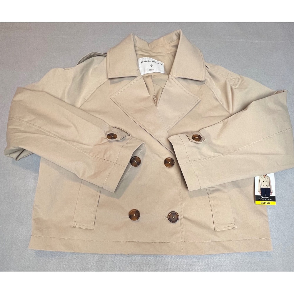 Rebecca Minkoff Womens Khaki Cropped Trench Coat Jacket RMD5165 Medium New